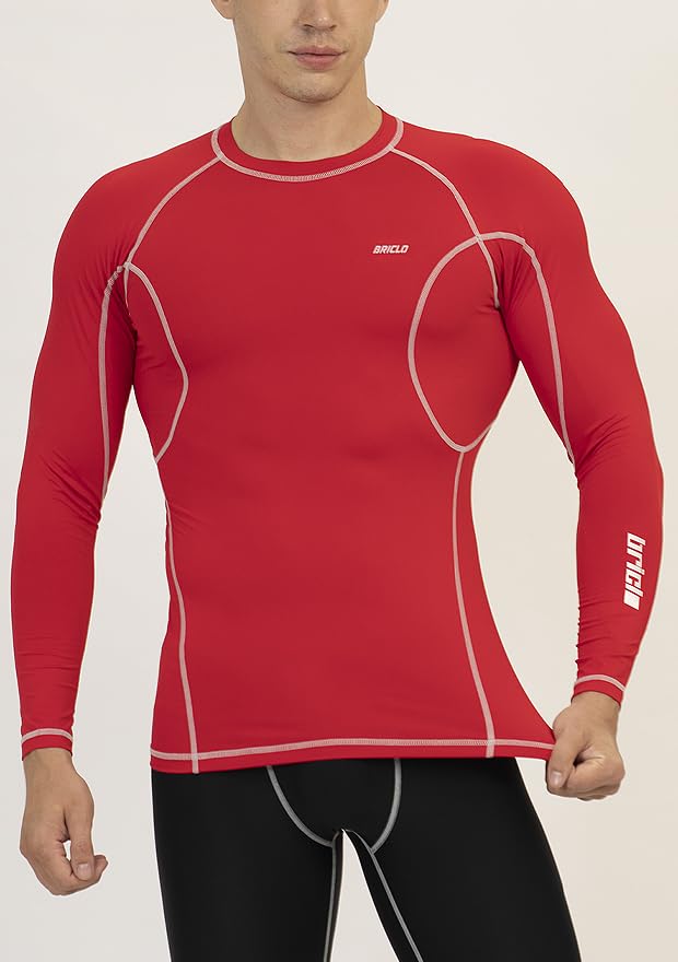 Briclo Long Sleeve Compression Shirt for Spring and Summer UV Power Stretch Compression Shirt for and Compression Sports Base Men's [Stretchable,
