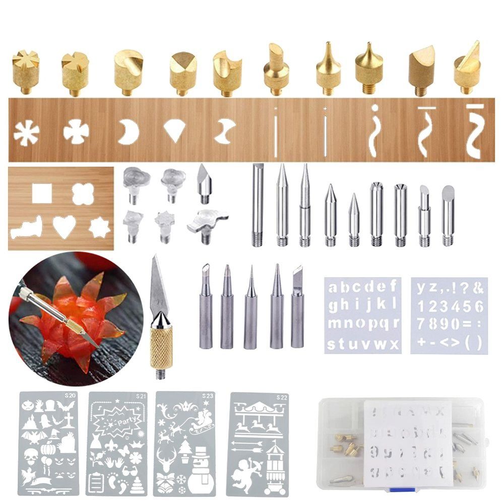 Temperature with Box Wood Burning Pen Tips Kit Soldering Iron Head Set Stencil Pyrography Marking