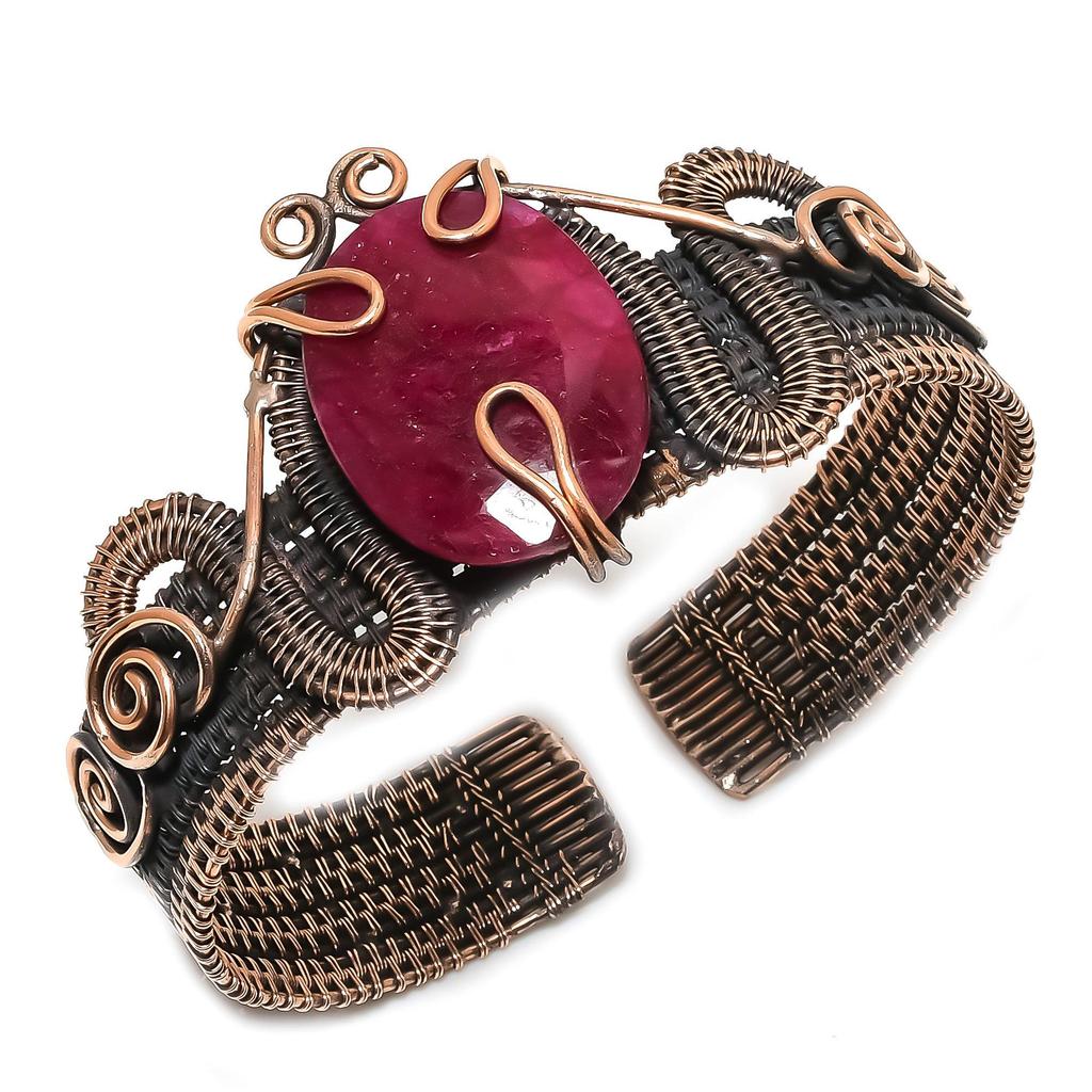 Ruby Bangle Gemstone Jewelry, 999 Copper Wire Wrapped Handmade Bangle, Latest Design Cuff Jewelry