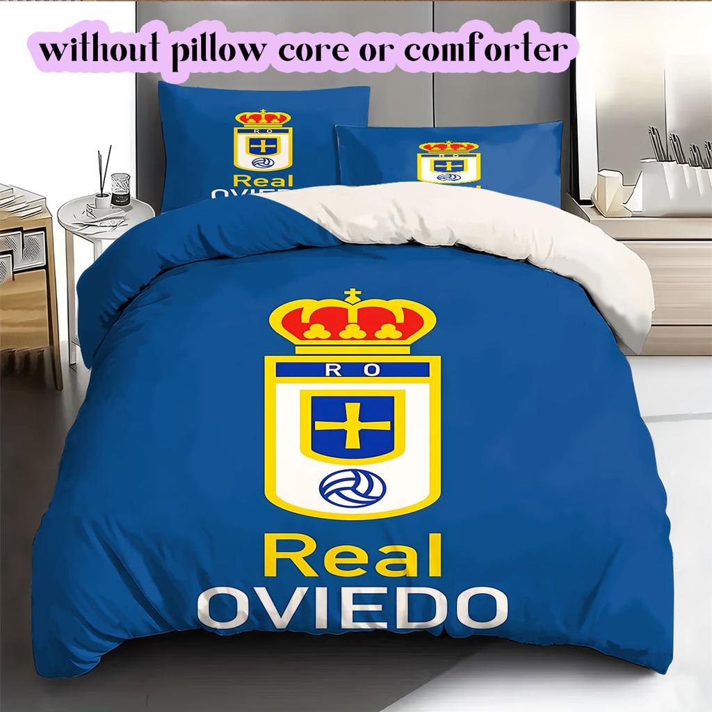 Biancheria da letto con motivo Real Oviedo, Set piumone Copripiumino Federa Regalo di Compleanno per la Casa (1*copripiumino+2*federe,senza imbottitura)