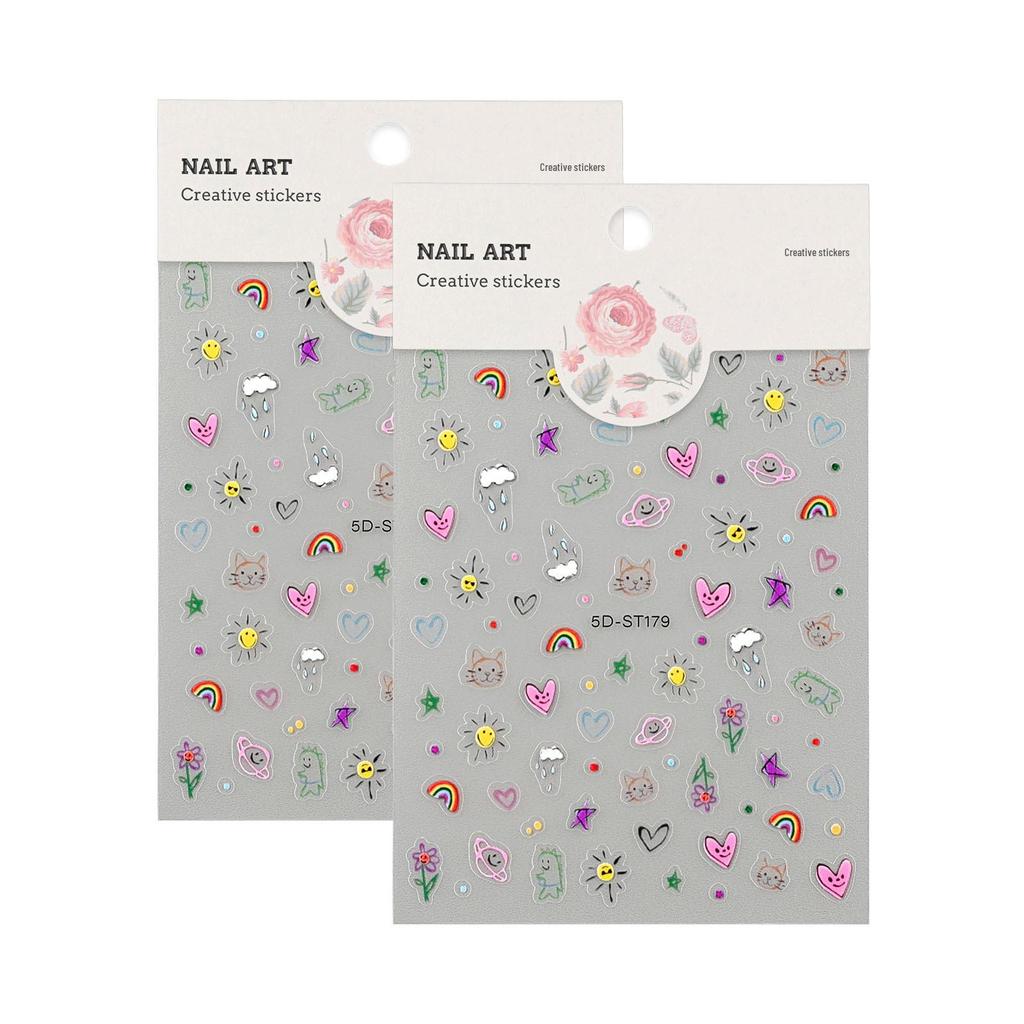 Cute Cartoon Graffiti Nail Stickers - No Curling Edge, Colorful DIY Decorations for Girls