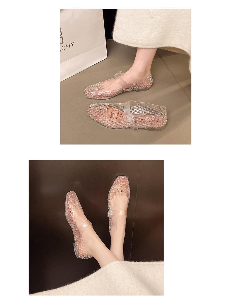 Versatile Breathable Crystal Flat Sandals - Non-Slip Beach Shoes with Fashionable Hollow Design