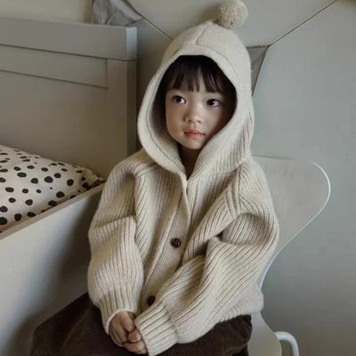 Children's Fall Single-breasted Hooded Sweater Unisex Baby Round Neck with Cotton Cozy Cardigan Jacket