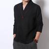 Linen Shirt Men 2025 Mens Spring Long Sleeve V-Neck Shirts Men Chinese Style Cotton Shirts Male Casual Soild Color Blouse