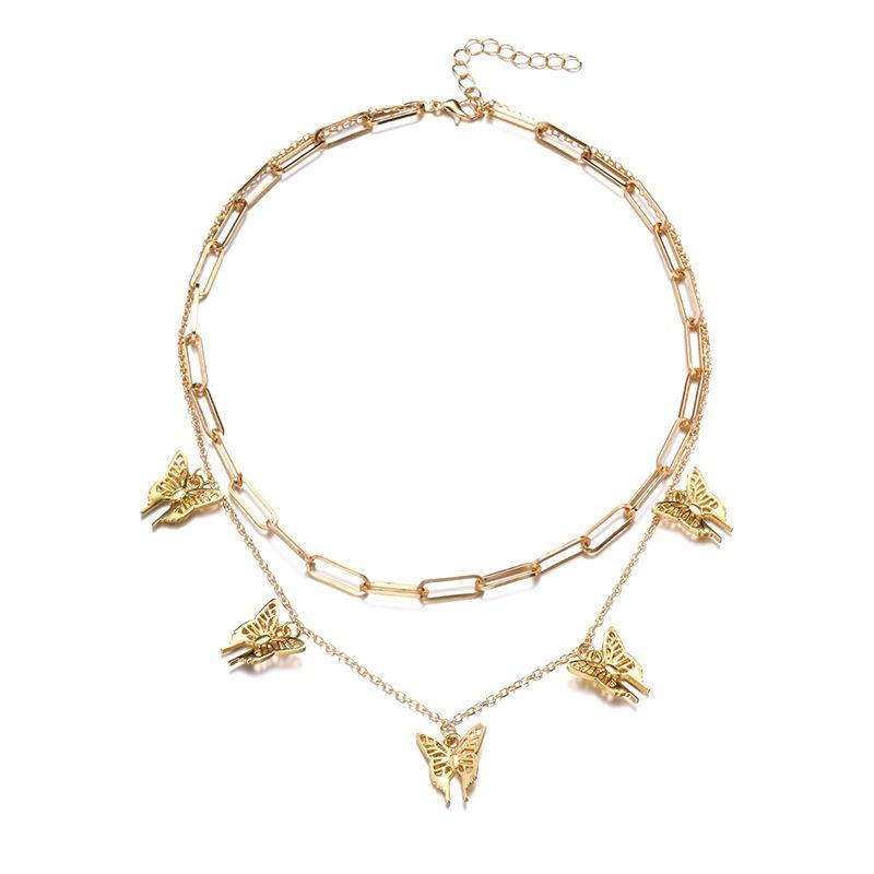 Alloy Butterfly Thick Chain Pendant Jewelry Fashionable Personality Stacked Double Necklace