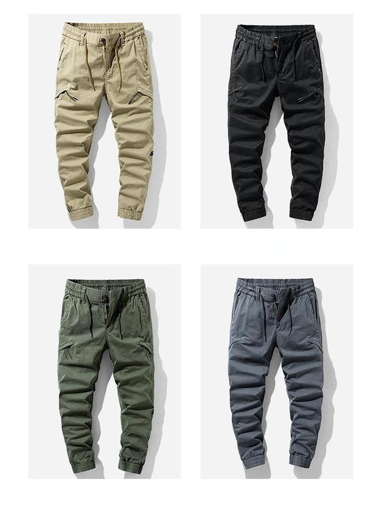 Męskie spodnie z solidnej bawełny Letnie, oddychające spodnie w jednolitym kolorze Casual Fitness z kieszeniami