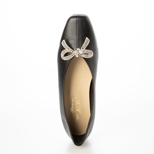 IK Plus Center Seam Flats, 1625-56, Women's, Black Smooth with 56 Beads, Size 23.0 cm, 3E