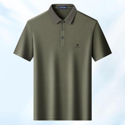 MONTAGUT Men's Imported Acetate Silk Striped Short Sleeve Polo Shirt