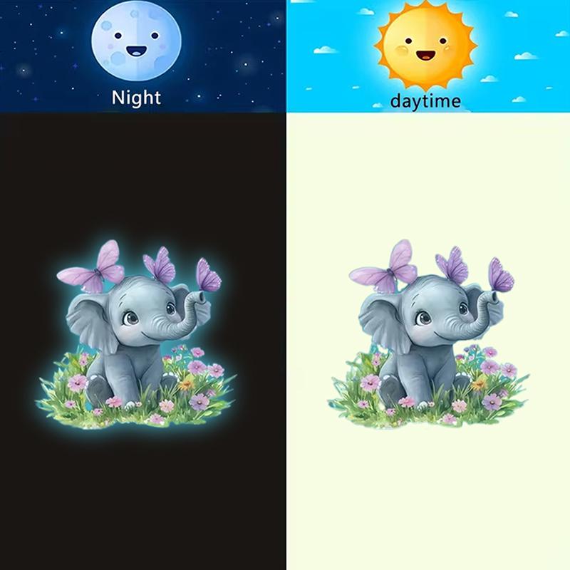 Glow-In-The-Dark Cute Elephant Toilet Sticker Self-Adhesive Removable Decal For Car Bedroom Living Room Toilet Seat Lid