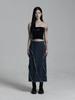Miteula Wave Damage Denim Long Skirt _ Indigo