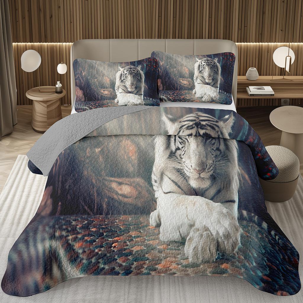 Tiger Quilt Set Twin King Size Wild Animal Tiger Bedspread for Adult Women Wildlife Print Bedding Western Farmhouse Coverlet Set