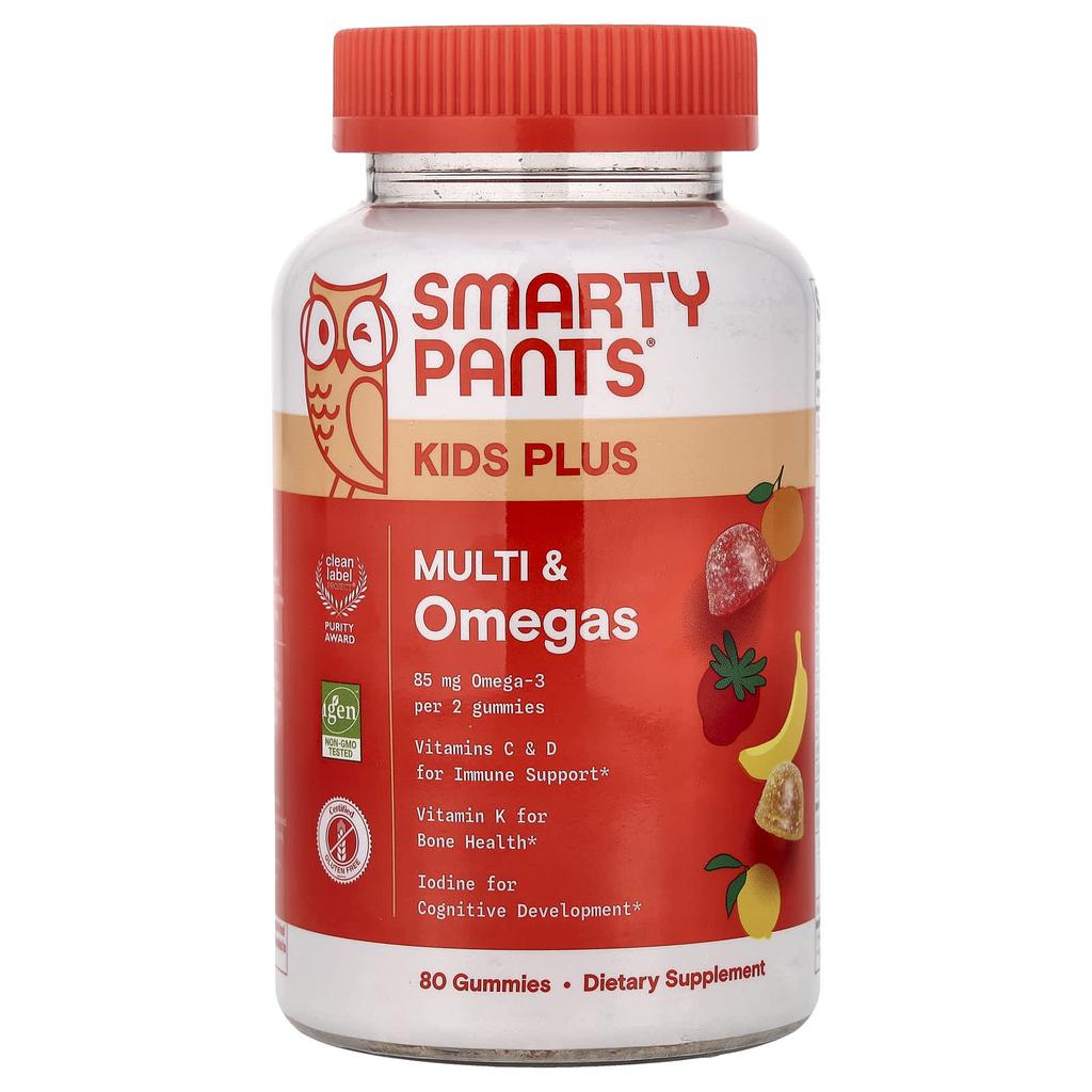 SmartyPants Kids Plus, Multi and Omega Gummy Jelly, Lemon, Orange, Strawberry Banana, 80 Gummy Jellys