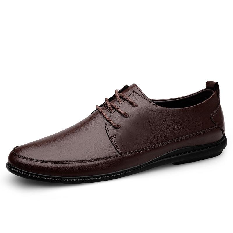 Men's shoes soft sole lace-up casual shoes business dress leather shoes men's British style men's loafers large size single shoes