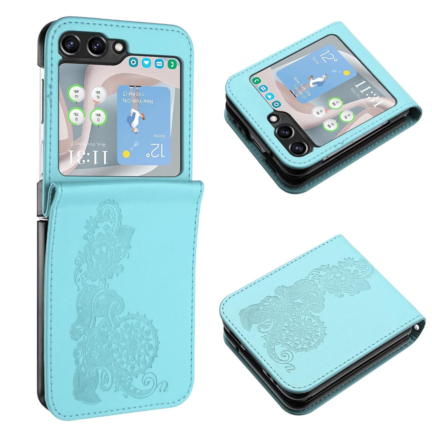 

Flower Leather Phone Case for Samsung Galaxy Z Flip 6 5 4 3 Flip6 Flip5 Flip4 Flip3 Shockproof Protective Lightweight Cover Galaxy Z Flip3 коричневий
