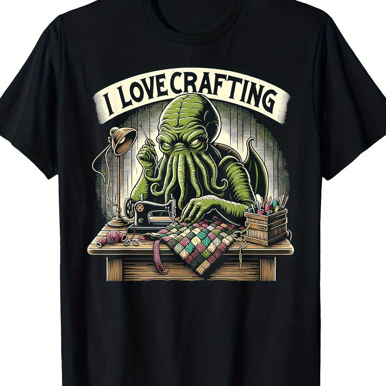 Men s Cthulhu Sewing & Quilt Graphic Casual Short Sleeve Tee S чёрный