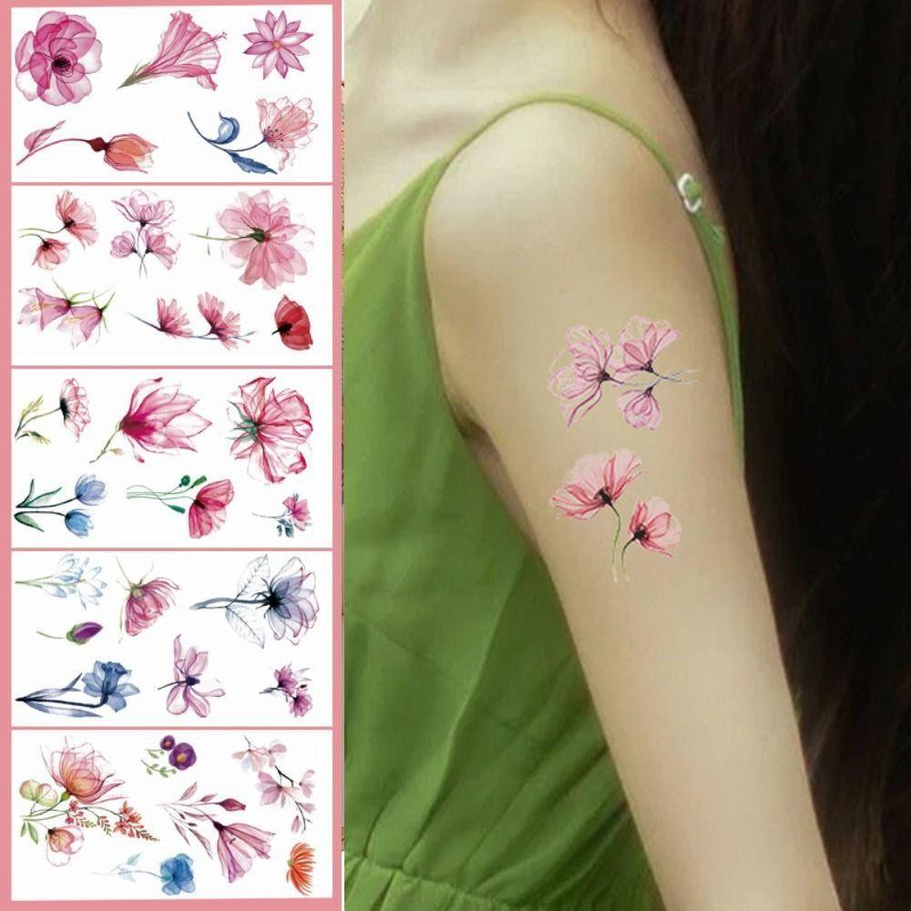1 Sheet New Watercolor Flowers Tattoo Sticker Cherry Blossom Temporary Tattoo Water Transfer Body Art Decoration Petal Decals