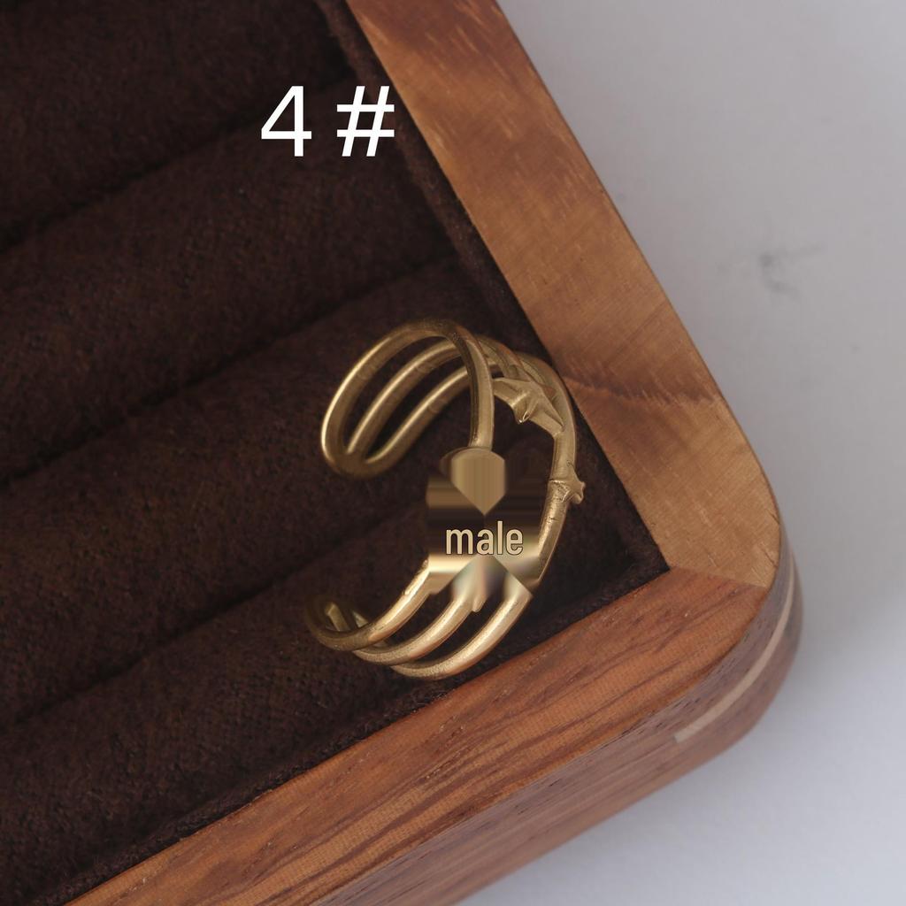 Adjustable 18k Gold Titanium Steel Geometric Ring with Hollow Stars and Moon Design for Women