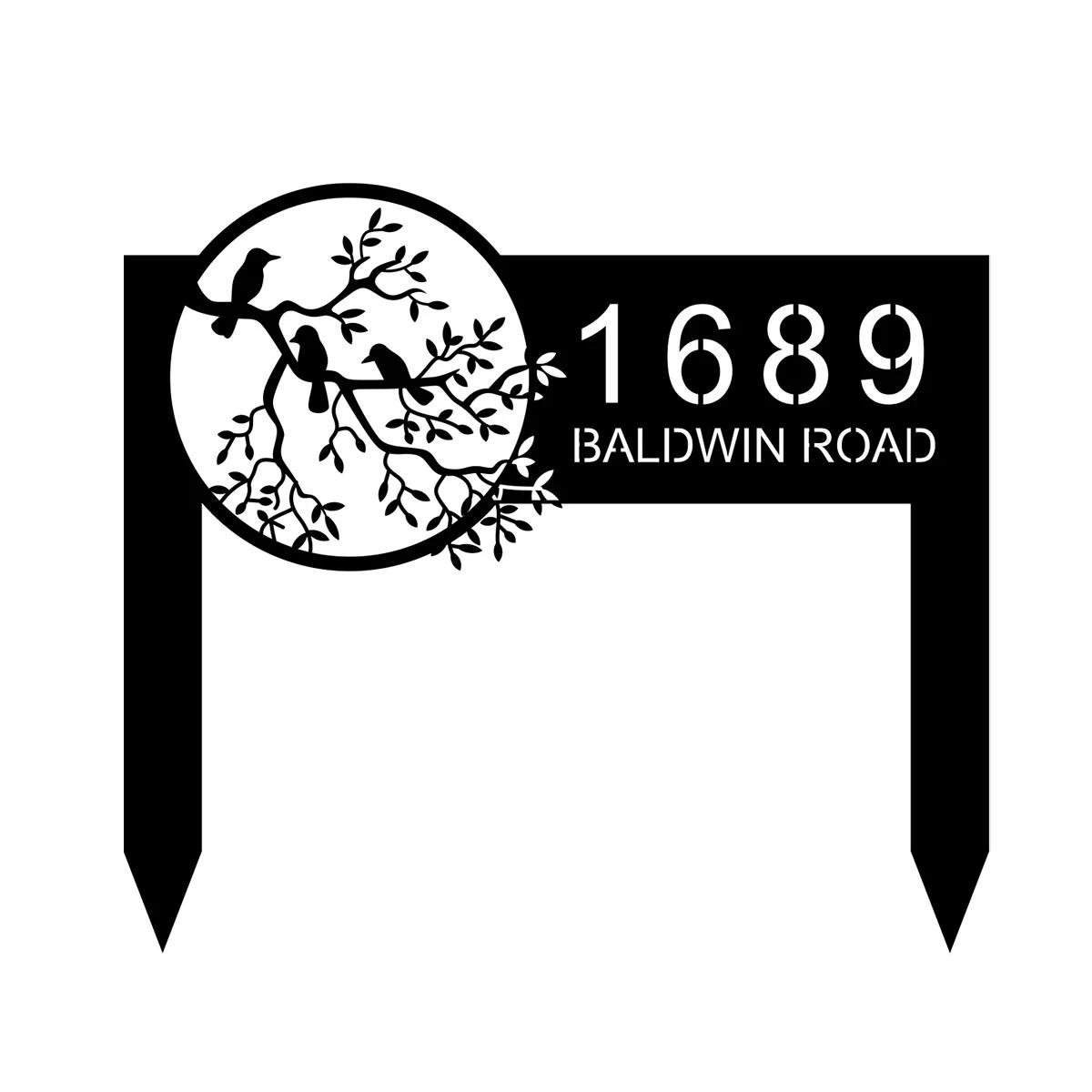 Metal Address Sign House Number Personalized Garden Yard Art Bird Metal Wall Decor Outdoor Lawn Stake Custom чёрный