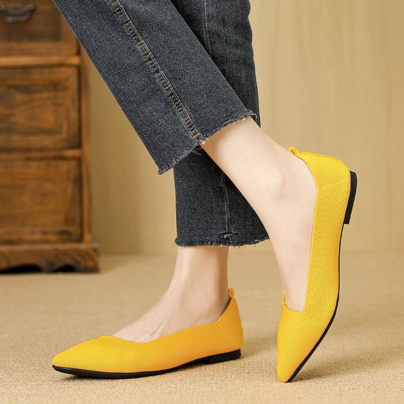 Fashion Multi-Color Ladies Princess Shoes Stretch Fabric Flats Woman Spring Polyester Ballets Pointed Toe Slip On Femme Washable Loafers
