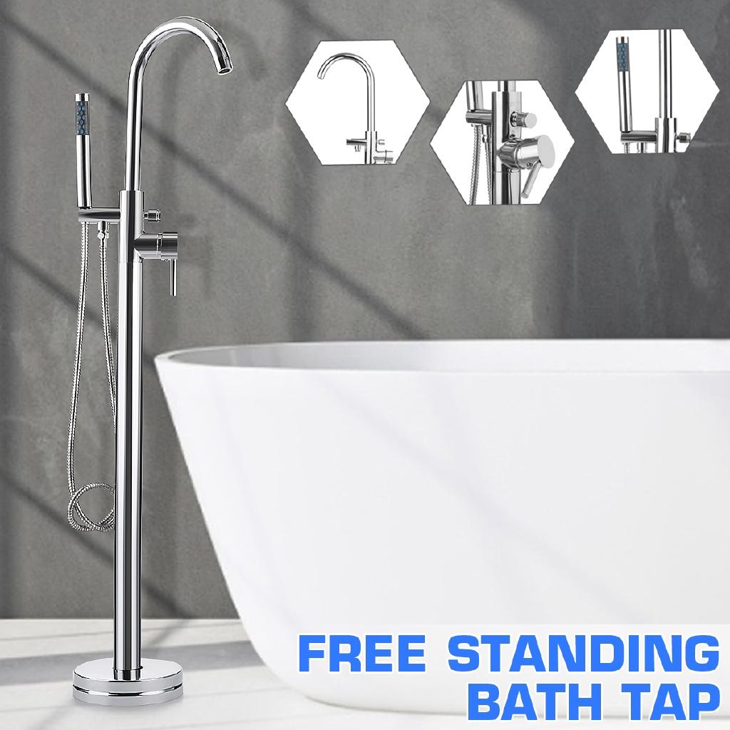 Chrome Polished Bathtub Floor Stand Faucet Mixer Single Handle Mixer Tap 360Rotation Spout With ABS Handshower Bath Mixer Shower Silver