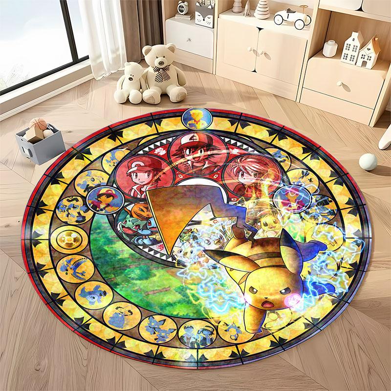 1PC Cute PokemonEevee Charizard Print Round Rug Living Room Bedroom Decor Indoor Floor Mat Decor Carpet for Teens Adult Gifts