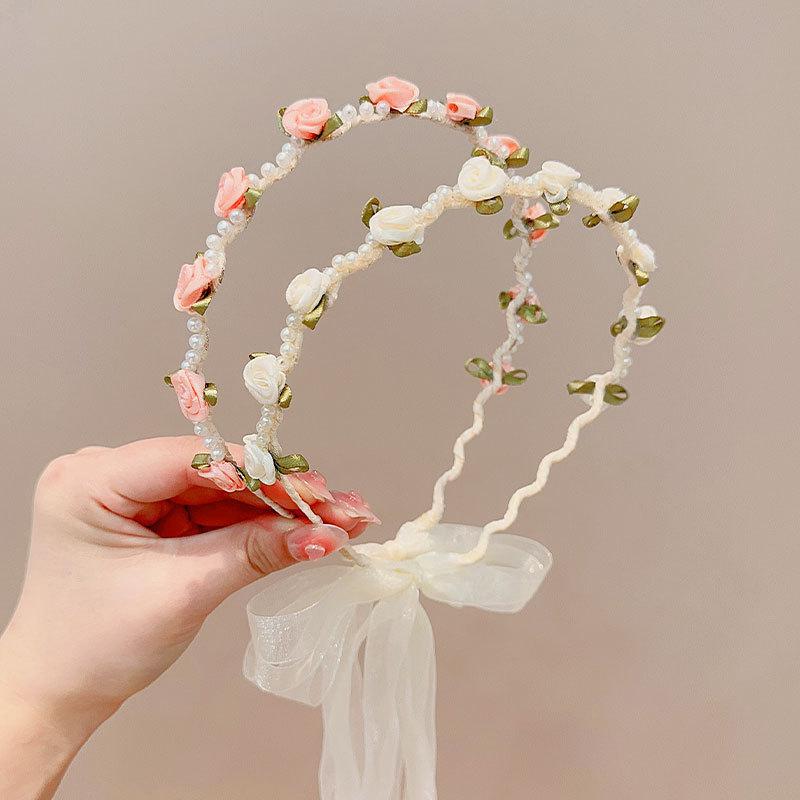 2025 Frühling Sommer Neues Kinder Rosen Stirnband, Geflochtenes Haarreif mit Schleife, Rutschfest, Mädchen Prinzessinnen Stil Segens Haaraccessoire,