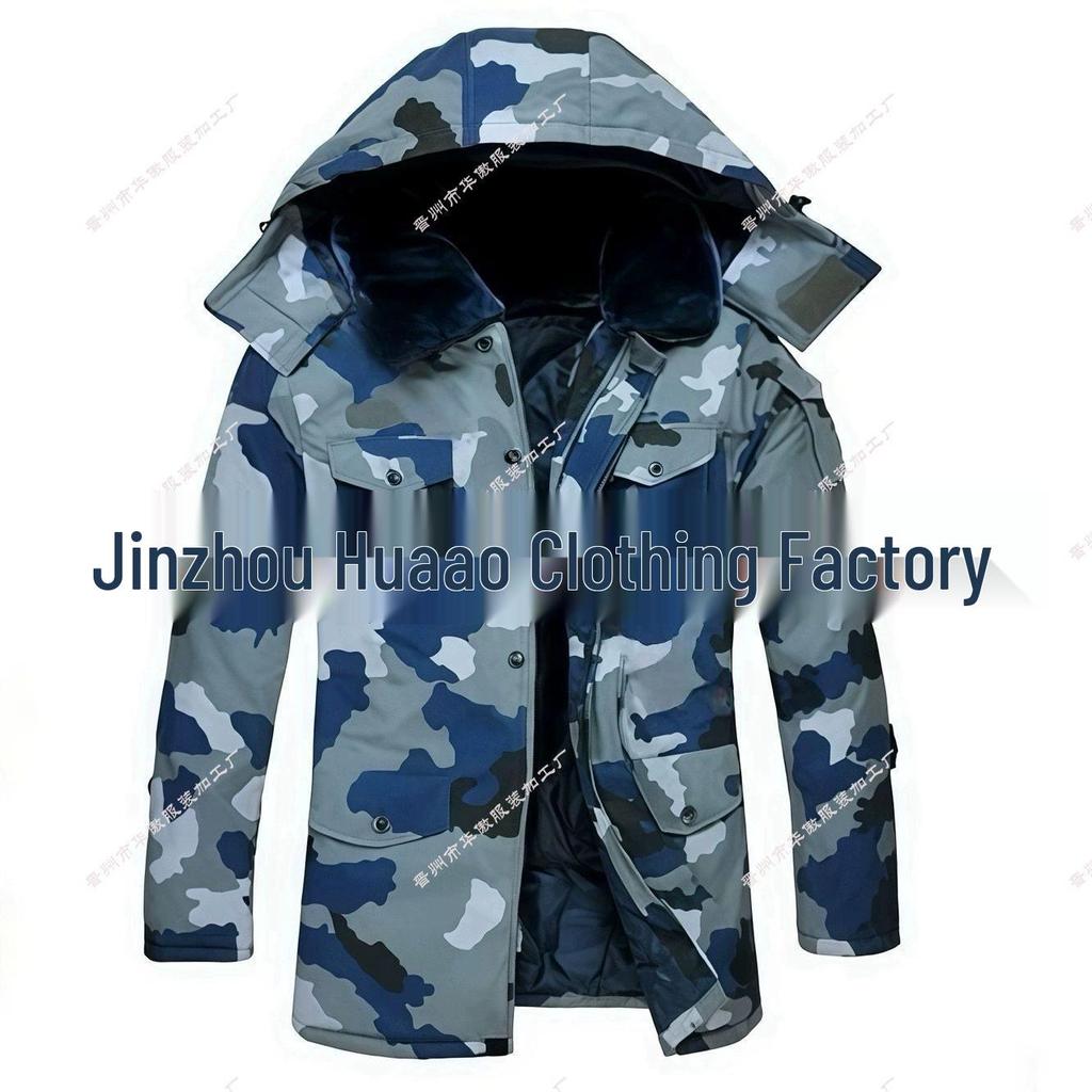 Winter Durable Camouflage Hooded Cotton Overcoat - Mid-Length, Cold-Proof, Wear-Resistant Military Jacket for Training