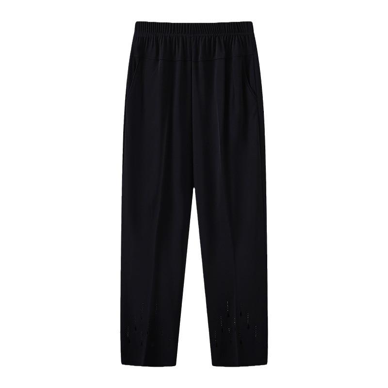 

Mother Pants Summer Thin Loose Ice Silk Breathable Cropped Pants Women 5XL чорний