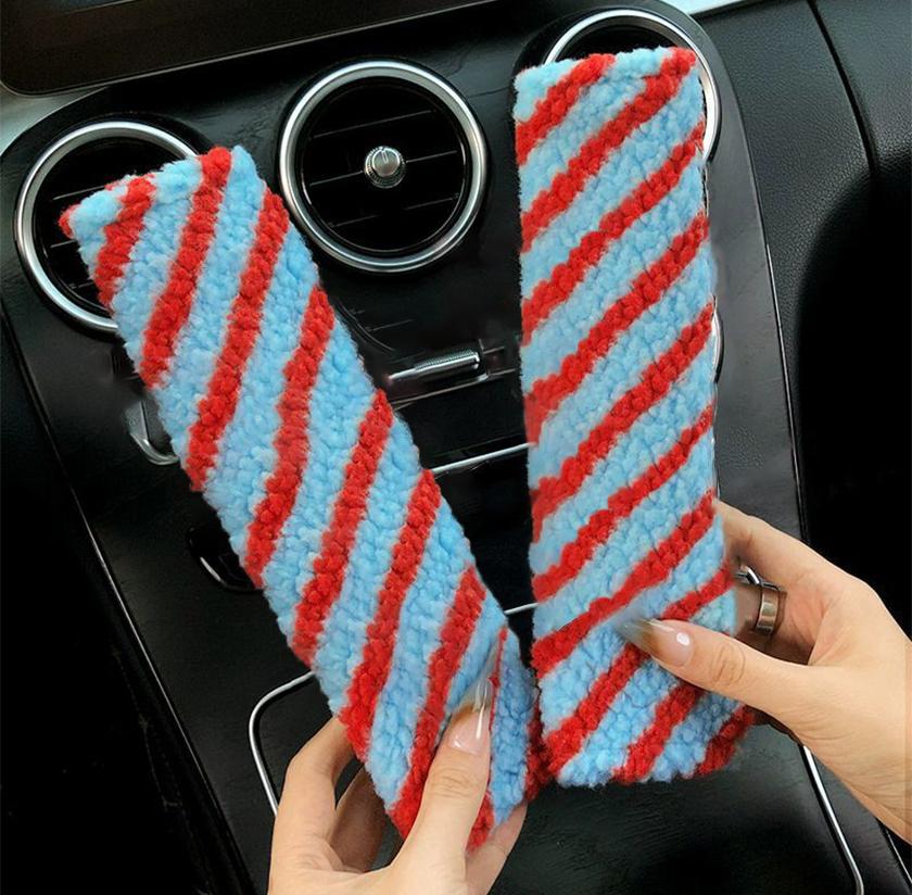 1pc Car Seat Belt Shoulder Protector Diagonal Lamb Wool Seat Belt Protector Cartoon Soft And Comfortable
