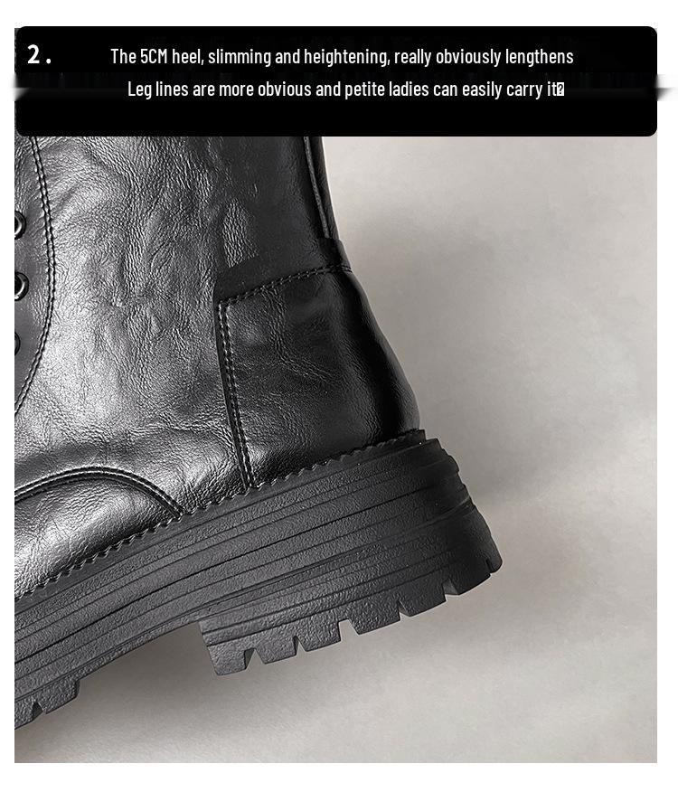 Thick-Soled Melard Women's British-Style Lace-Up Martin Boots, 2025 Round-Toe Chunky Heel Mid-Calf Short Boots