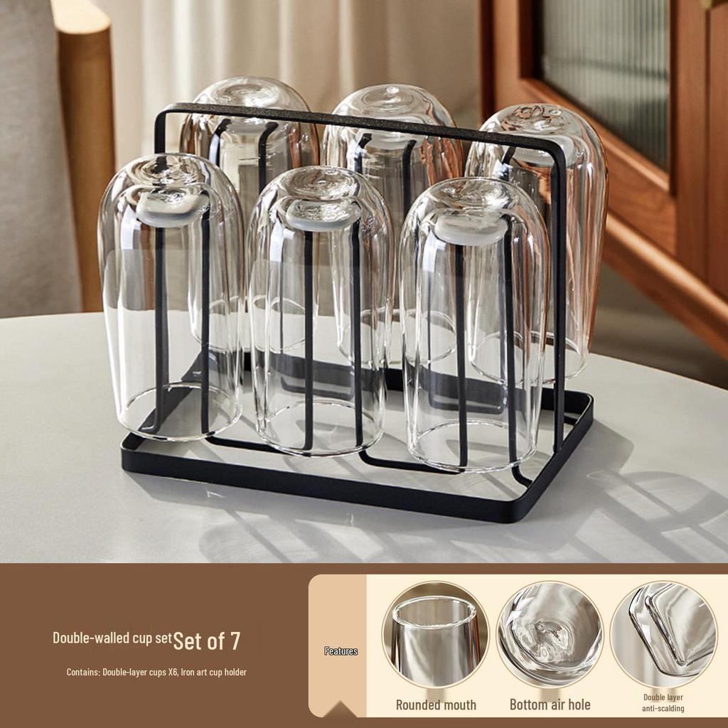 Insulated Double-Layer Glass Tea Cup Set: High-Temperature Resistant, Anti-Scald, Large Capacity for Home & Guest Use