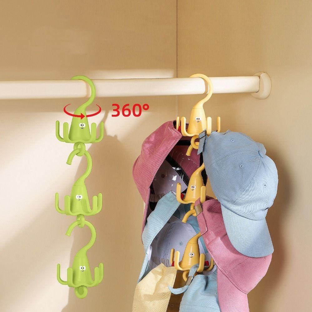 2 Pieces Plastic 360° Rotating Clothes Hook Cartoon Decorative Five Claw Hook Space Saving Rotatable Closet Hooks For Wardrobe