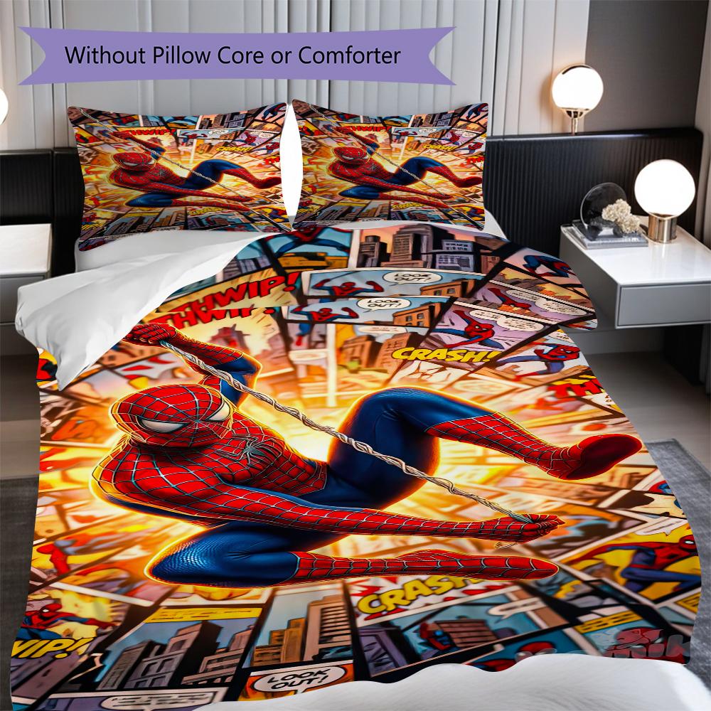 1PC Spider-Man Pattern Bedding Quilt Set Quilt Cover Pillowcase Home Decoration Birthday Gift (1 * Duvet Cover + 2 * Pillowcase, Without Core)
