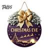 Indoor Outdoor Porch Ornament Christmas Wooden Welcome Sign for Front Door, Round Hanging with Seasonal Wall Art Artificial Pine Branches & Bow Decor