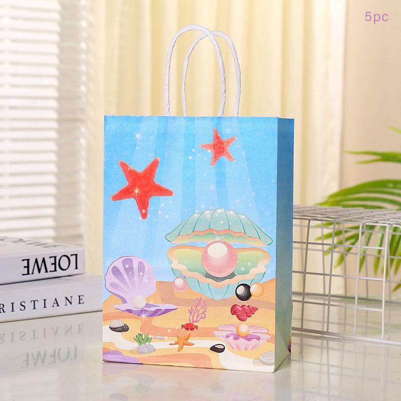 Mermaid Party Gift Packing Bags Cartoon Under The Sea Party Kraft Paper Bag Jellyfish Little Mermaid Girl Birthday Party Decor