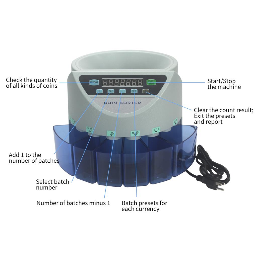 Electronic Coin Sorter Counter Counting Sorting Machine Countable Coins Philippine Coins with Multi Functional 7 Digit