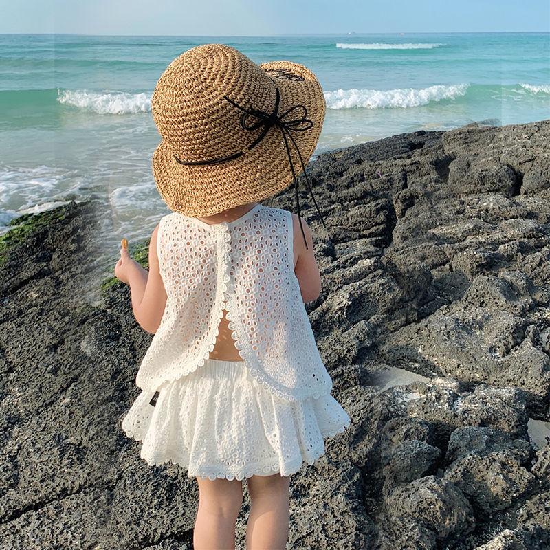 Summer Girls' Clothing Vest Sets Hollow Lace Suit Baby Casual Sleeveless T-shirt+Shorts Kids Clothing Sets Baby Clothes Outfits