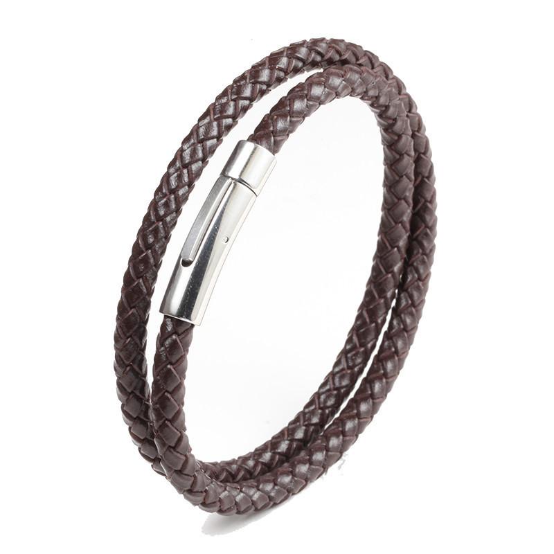 Doppelkreis Leder Edelstahl Armband Herren Retro Punk Armband Mode Lässig Leder Metall Armband Trendiger Täglicher Schmuck Geschenk Zubehör
