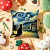 Van Gogh Starry Sky Kawaii Cat Pillow Case Plush Fabric Soft Double-Sided Printed Sofa Warm Winter Home Gift Cushion Cover