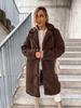 2025 Autumn/Winter Women's Plush Long Coat: Furry, Long-Sleeved, Turn-Down Collar