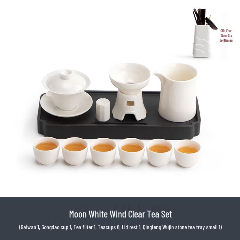 Chinese White Porcelain Kung Fu Tea Set with Gaiwan & Wujinshi Tray