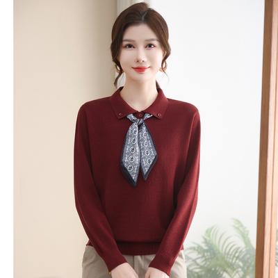 Camicia con revers da donna di mezza età 40-60 anni Abbigliamento Abbigliamento da donna Abbigliamento da madre matura Temperamento Maglione semplice in maglia