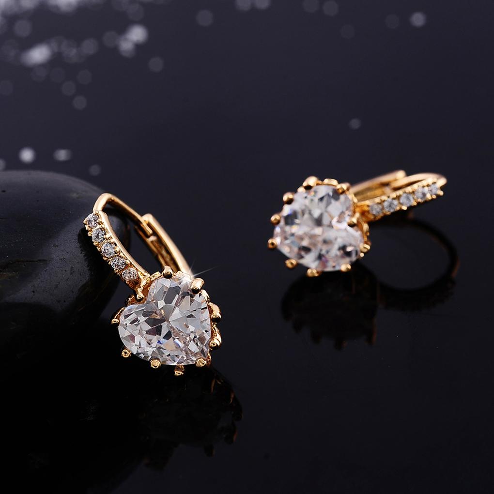 Charming Women Copper Plated Heart AAA Zircon Girl Ear Hoop Earrings Ladies Jewellery Ear Stud Clip