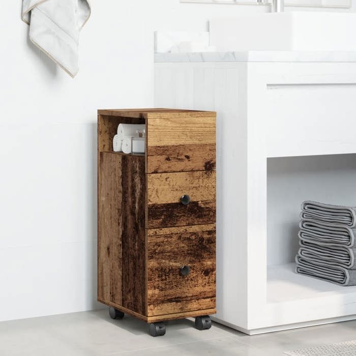 VidaXL Meuble étroit de salle de bain à roulettes vieux bois, rangement de salle de bain étroite, rangement de salle de bain 855239