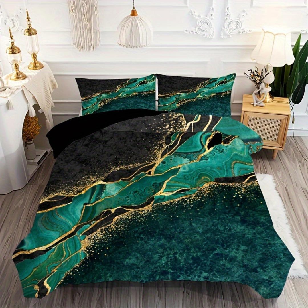 

3 предмета Ретро Зеленый Золотой Мрамор 3D Принт Комплект Постельного Белья Уютный Пододеяльник Кинг Квин Полуторный Размер Подарок на День Рождения Украшение для Спальни EU Single 135x200cm