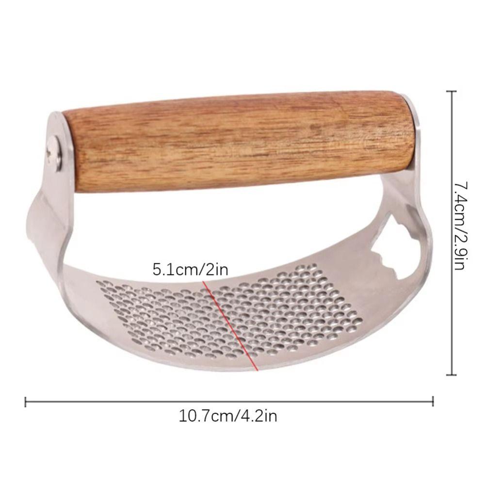 Stainless Steel Garlic Presse Manual Honeycomb Design Garlic Mincer Ergonomic Design Wooden Handle Garlic Crusher for Ginger