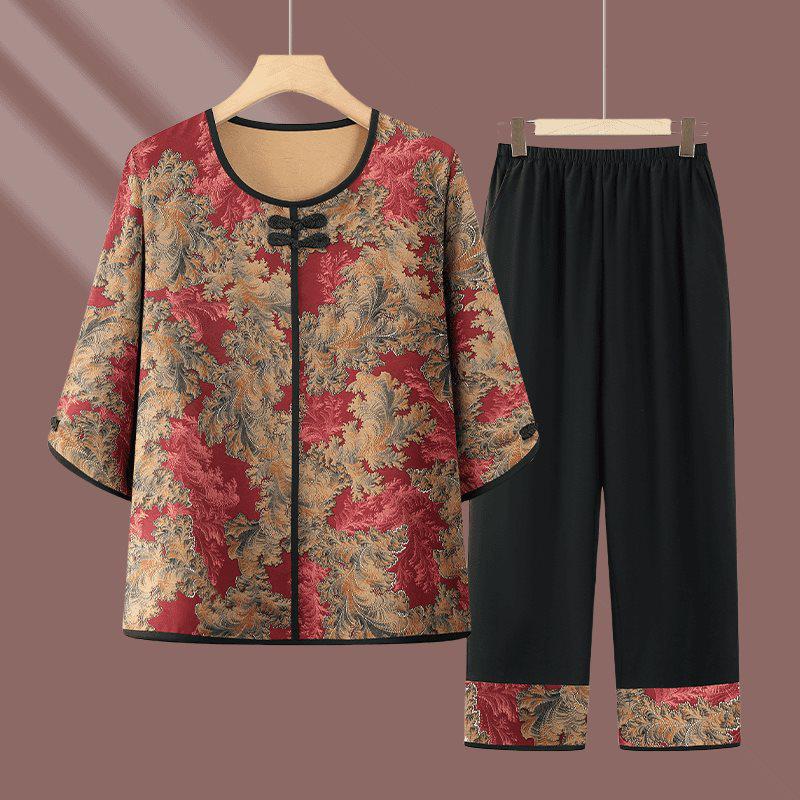 

Summer Wear for Middle-Aged & Elderly Women: Grandma s Mid-Sleeve Two-Piece Set 5XL 140-155 lbs