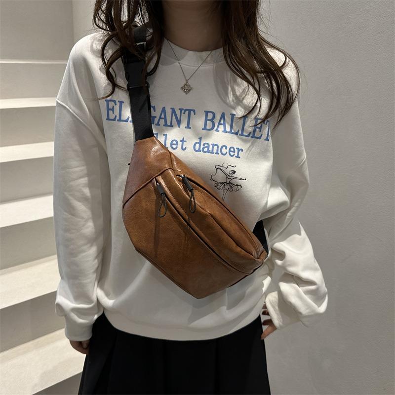 Textured winter new chest fanny pack trendy fashion casual simple retro shoulder messenger bag