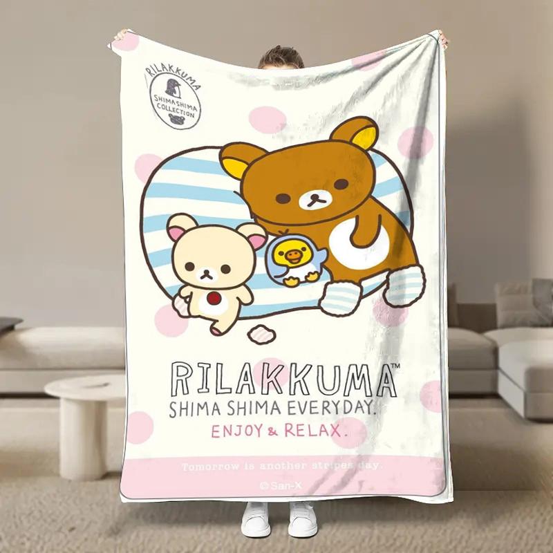 Anime Cute Cartoon R-Rilakkuma Flannel Blanket Fluffy Children and Adults Sofa Plush Bedspread Throw Lunch Blanket for Sofa Bed