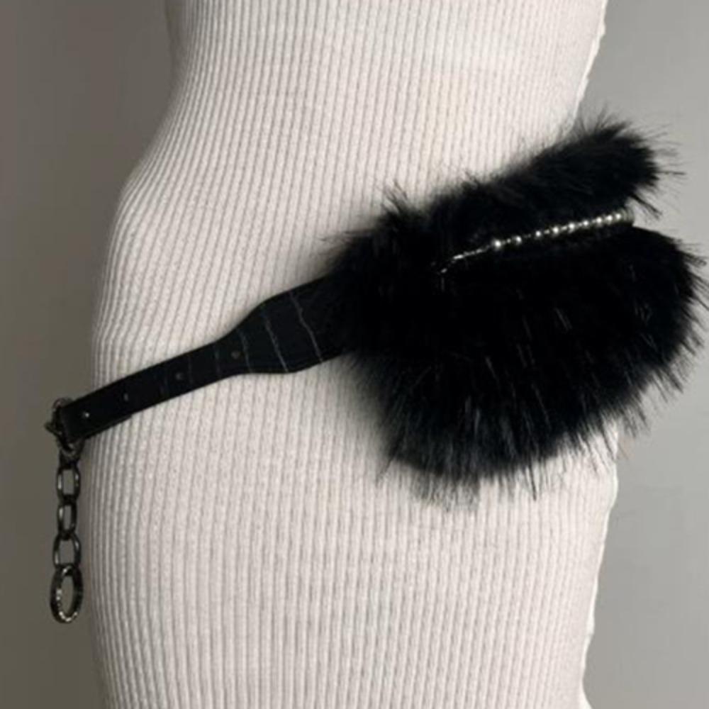 Spicy Girl Style Leather Fur Belt Rhinestone Plush Waist Belt Furry Waistband  Female/Girls